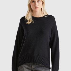 Boxy Fit Sweater in Wool Blend in Black