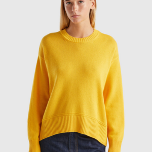 Boxy Fit Sweater in Wool Blend in Mustard